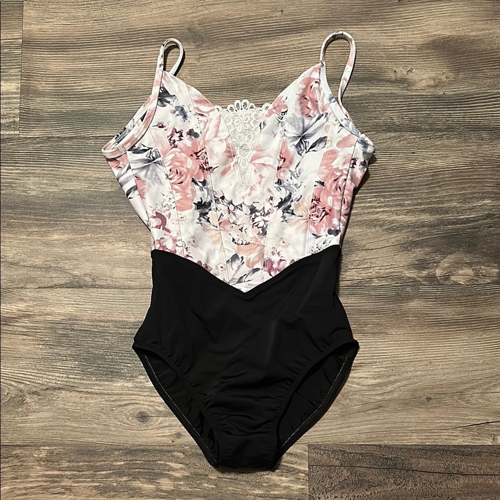 Pink and Black Floral One Piece Swimsuit